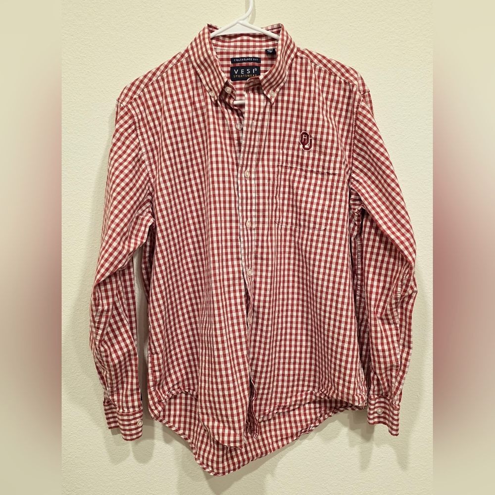 OU Oklahoma Sooners Men's Medium Red White Checkered Shirt